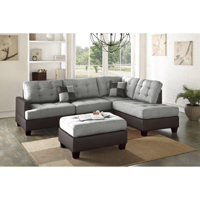 Contemporary Sectional Sofa With Polyfiber Linen-Like Fabric, Tufted Cushions, And Reversible 3Pc Design For Flexible Living Room Arrangements, Sectional