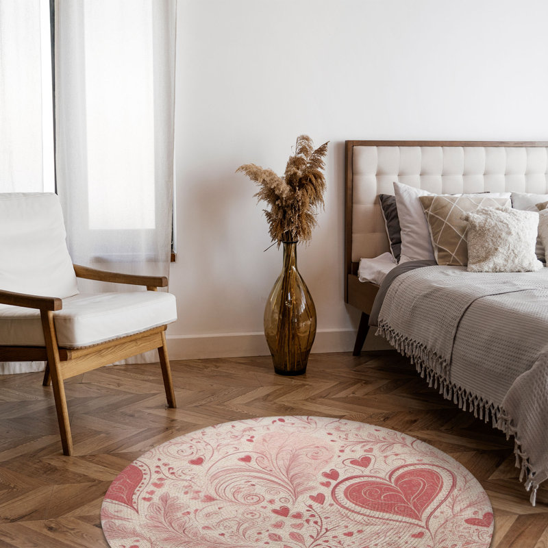 Tapis tressé rose Affection, Rond 5 pi