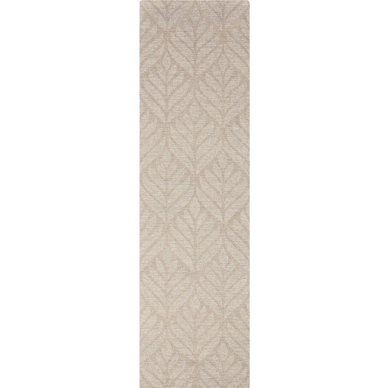 Textured Leaf Hand Loomed Beige Area Rug, Runner 2'3" x 8'