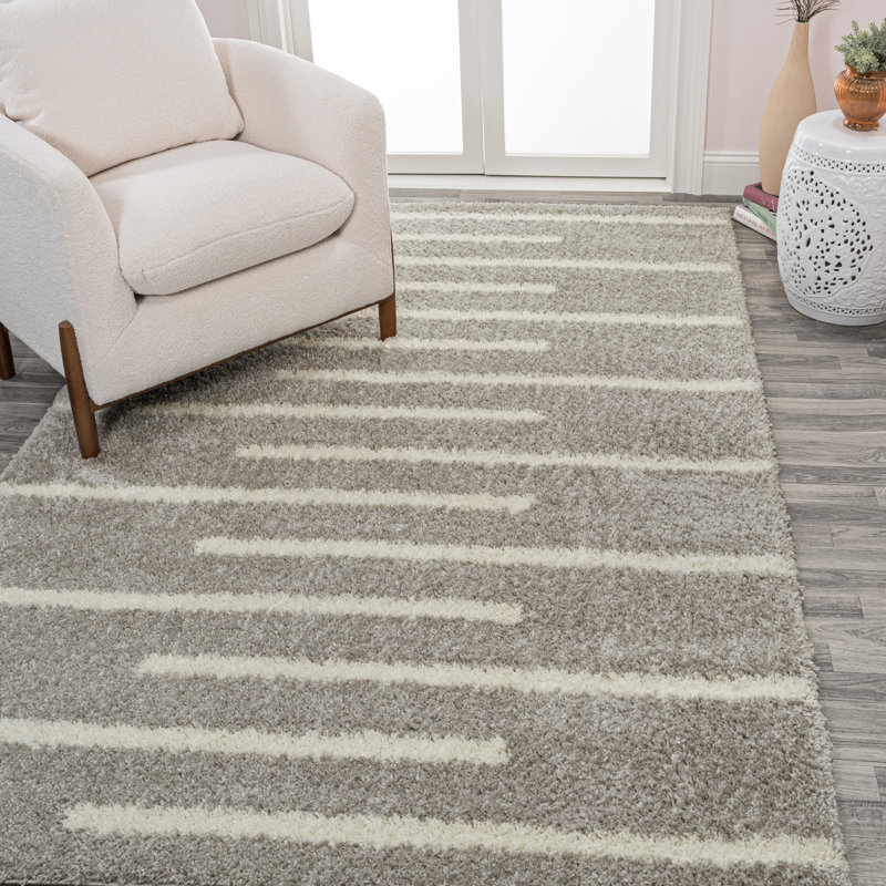 Colline Berber Stripe Shag Gray/Ivory Rug, Rectangle 7'9" x 10'