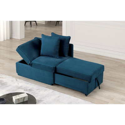 Chaise convertible en tissu bleu avec siège coulissant et rembourrage en mousse pour un espace de vie moderne avec rangement réglable