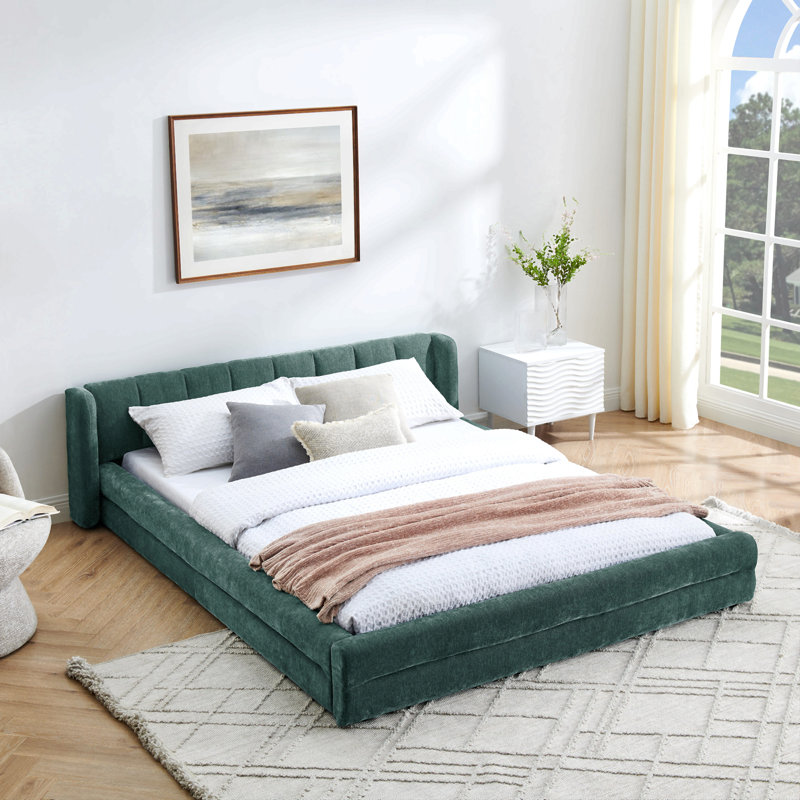 Structure de lit tapissier grand format avec tissu épais, lit plateforme grand format en chenille avec tête de lit et structure solide