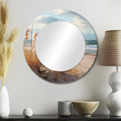 Sakir Beach Photo Coastal Harmony I - Beach Unique Wall Mirror, Coastal Round Mirror, Printed Metal Art