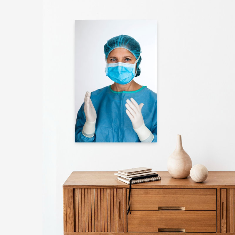 Hôpital, infirmière avec masque et gants, art mural moderne, architecture, H 24 po x l 16 po