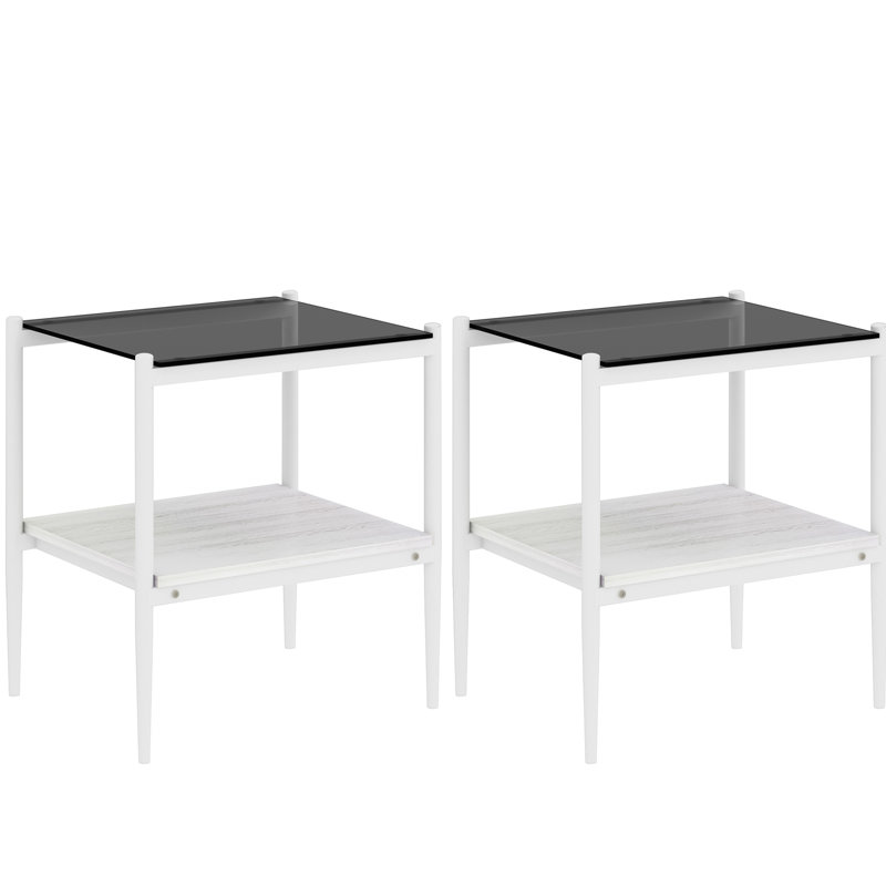 Table de bout grise en verre trempé de 2 couches, design d'intérieur moderne, l 19,1 po x l 15,09 po x H 21,11 po, pour un espace de vie élégant 2 tables rectangulaires à usage domestique, plateau de table avec capacité de charge de 110 lb, structure stable