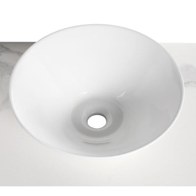 Lavabo pour salle de bain rond blanc en céramique, solide et stable, avec faible adhérence à la saleté, largeur du produit de 16,98 po - avant-gardiste, facile à nettoyer en profondeur, profondeur