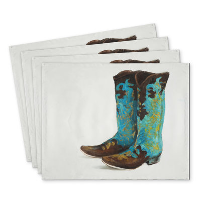 Blue Cowboy Boots Polyester Placemats Set of 4 - Home Decor