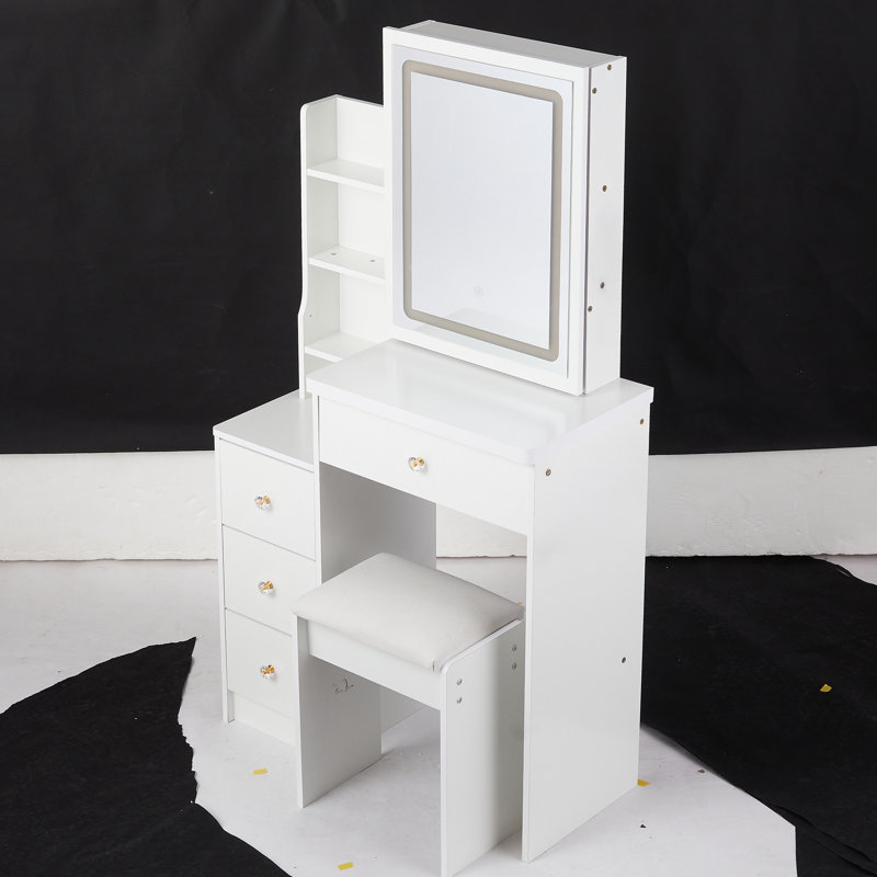 Petite coiffeuse 29,2 "+ tabouret rembourré, Blanc