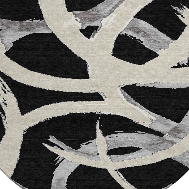 Round Large Rug Abstract HomeRoots 8' Black Round Abstract Washable Indoor Outdoor Area Rug ...