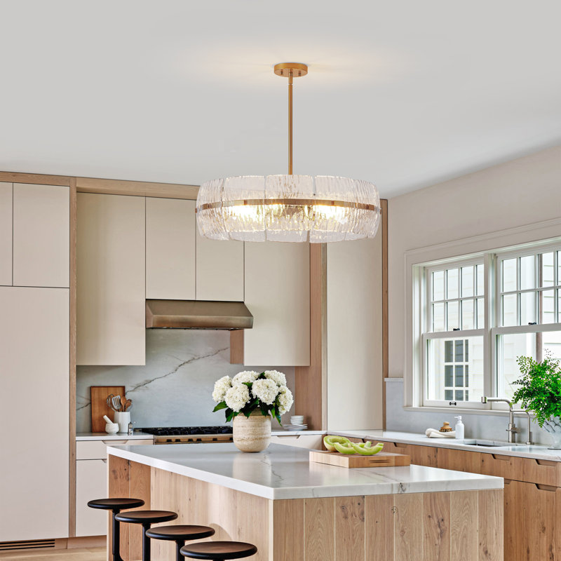 27’’ 6-Light Gold Chandelier Pendant Light with Textured Glass Shades