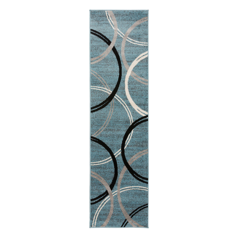 Tapis bleu / gris / noir à motif abstrait Tolchester, Tapis de couloir 2 pi 7 po x 10 pi