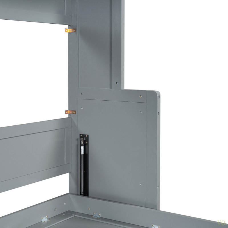 Lit escamotable double avec élévateur hydraulique et bureau, Gris, Lit double