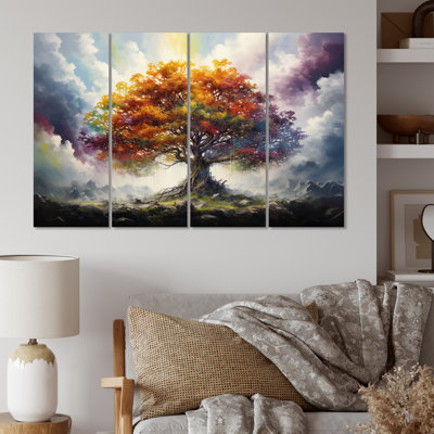 «Tree of Life All Seasons II - Landscape Trees», reproduction d'art sur toile - 4 panneaux