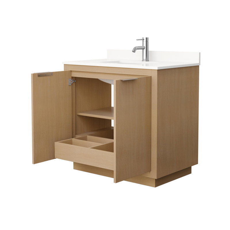 Meuble-lavabo simple 36 po avec plateau en quartz Maroni, Simple, Nickel brossé, Quartz Giotto