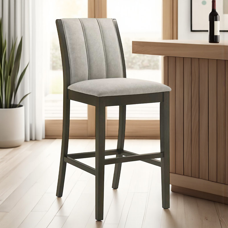 Tabouret de bar Colefax, Siège gris / cadre brun, Tabouret de comptoir (siège d'une hauteur de 25,7, 3
