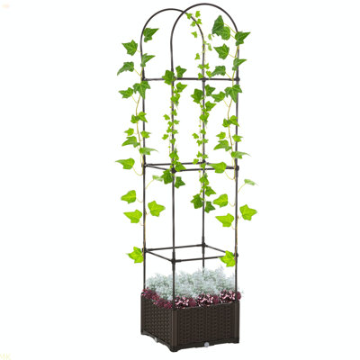 Lit de jardin surélevé avec treillis Outsunny, jardinière à arrosage automatique, jardinières à tomates 69,7 po pour plantes grimpantes, fleurs de vigne