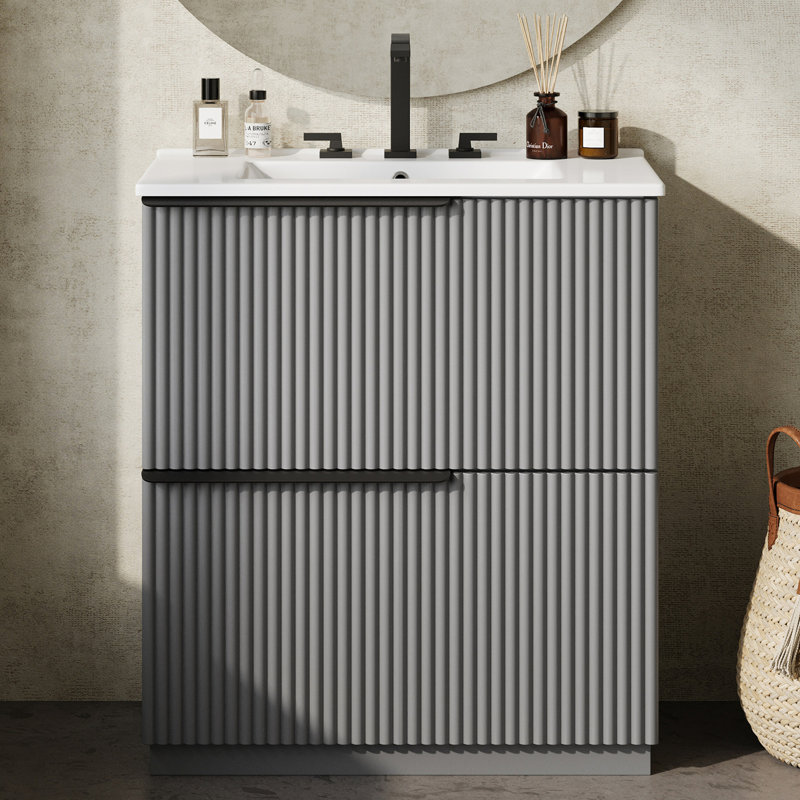 Meuble-lavabo 30 po avec lavabo en céramique, Gris