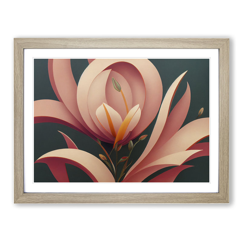 Blissful Modern Flowers - Single Picture Frame Print, 25cm H x 34cm W x 2cm D, Oak