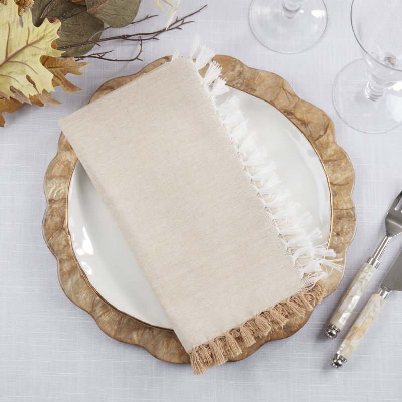 Decorative Cotton Napkins (Set of 4) – Fringe Edge Detail for Dining and Entertaining, 20", Nautral