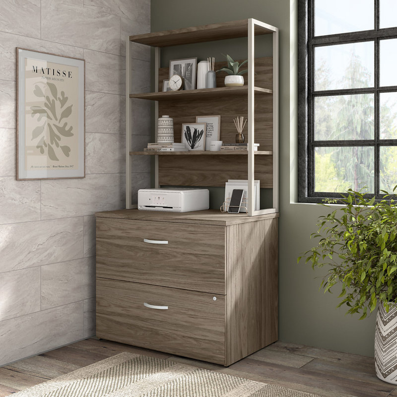 Classeur latéral à 2 tiroirs Hybrid, Hickory moderne