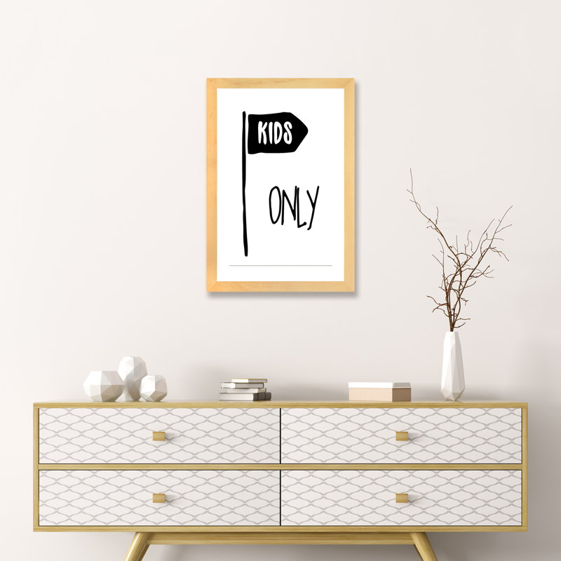 Kids Only - impression d'art textuel, Papier avec cadre beige, H 24 po x l 16 po x P 1 po, Blanc