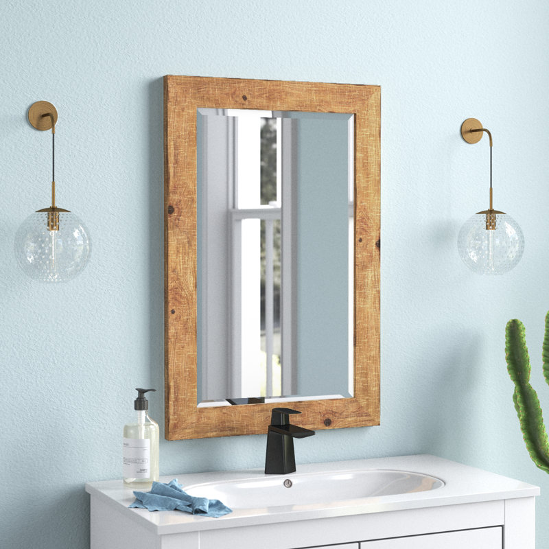 Miroir mural rectangulaire en bois de style campagnard Tiege, H 30 po x l 20 po x P 1 po, Muscade