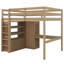 Lit mezzanine double en bois avec bureau, lit robuste avec garde-robe intégré, tablettes de rangement et tiroirs-341298700