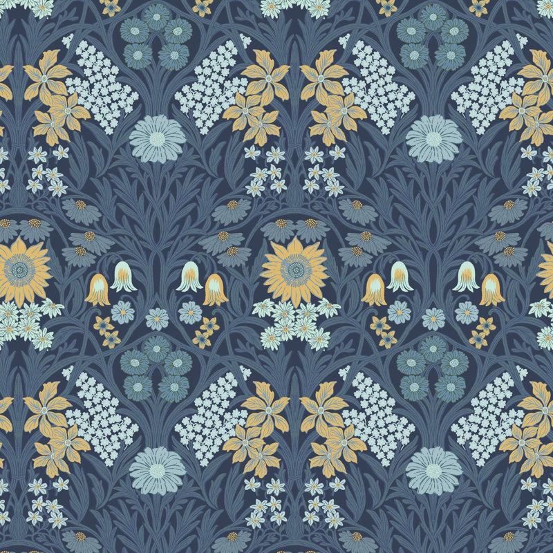Wild Meadow - Wallpaper, Navy Indigo, Premium Paper