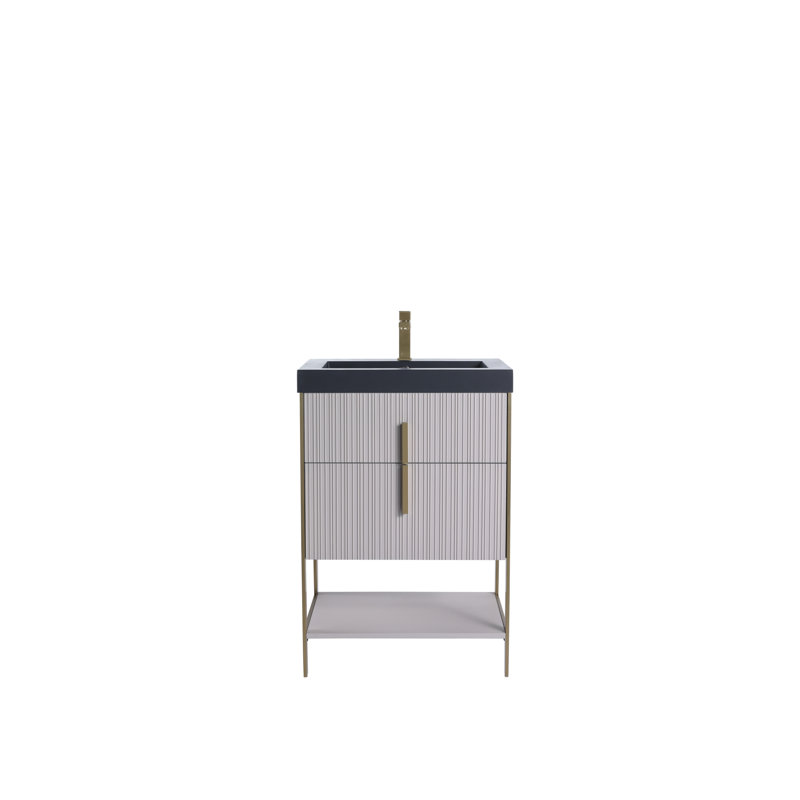  Meuble-lavabo moderne avec plateau en gel acrylique noir Serenity, Laiton / taupe, 24", Noir