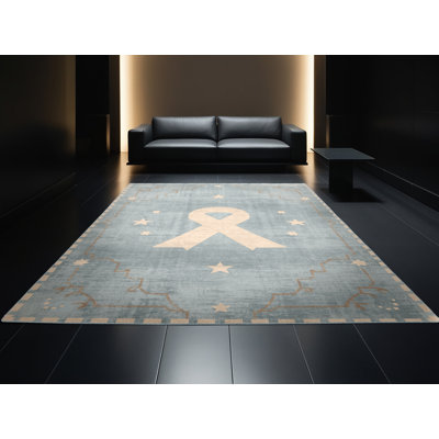 Tapis bleu moderne et contemporain lavable à la machine à motif abstrait Tribeca du 4 juillet - bleu ciel