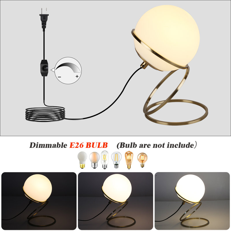 1-Light Small Table Lamp For Bedroom Brushed Bress Metal Bedside Lamp White Lamp Plug In Globe Table Lamp