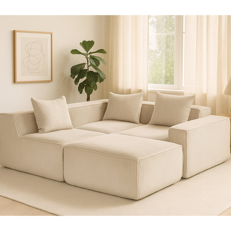 Velours côtelé en velours côtelé 4 pièces, compression moelleuse, moelleux, style moderne, sans assemblage, Beige