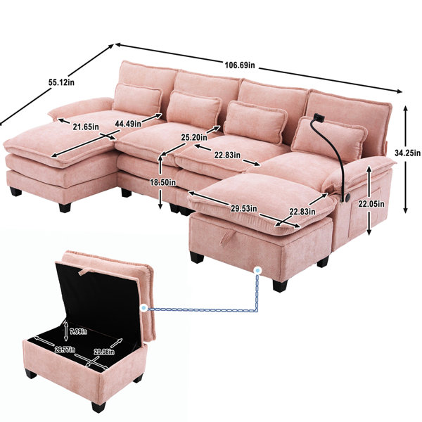 Latitude Run® 106" Cloud Couch U Shape Sectional With 4 Seat Orange ...