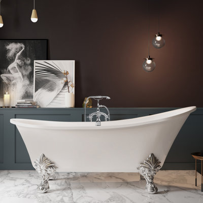 60" x 28" Freestanding Soaking FIberglass Bathtub with Faucet