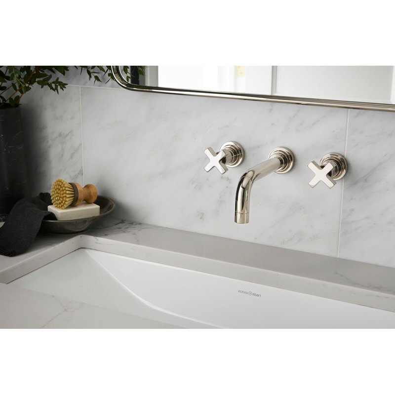 Lombardia® Wall Mount Bathroom Faucet, Polished Nickel, Cross Handle