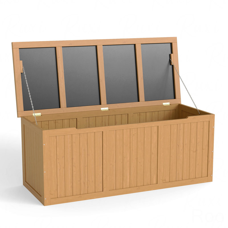 112 Gallon Outdoor Wooden Deck Box Solid Wood Storage Box Seat & Table Top For Patio Furniture Cushions, Pool Toys & Garden Tools
