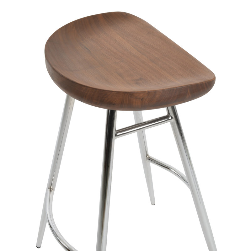 Tabouret de bar et de comptoir Cattelan Galata, Noyer massif / cadre chromé, Petit tabouret (siège d'une hauteur de 22 po)