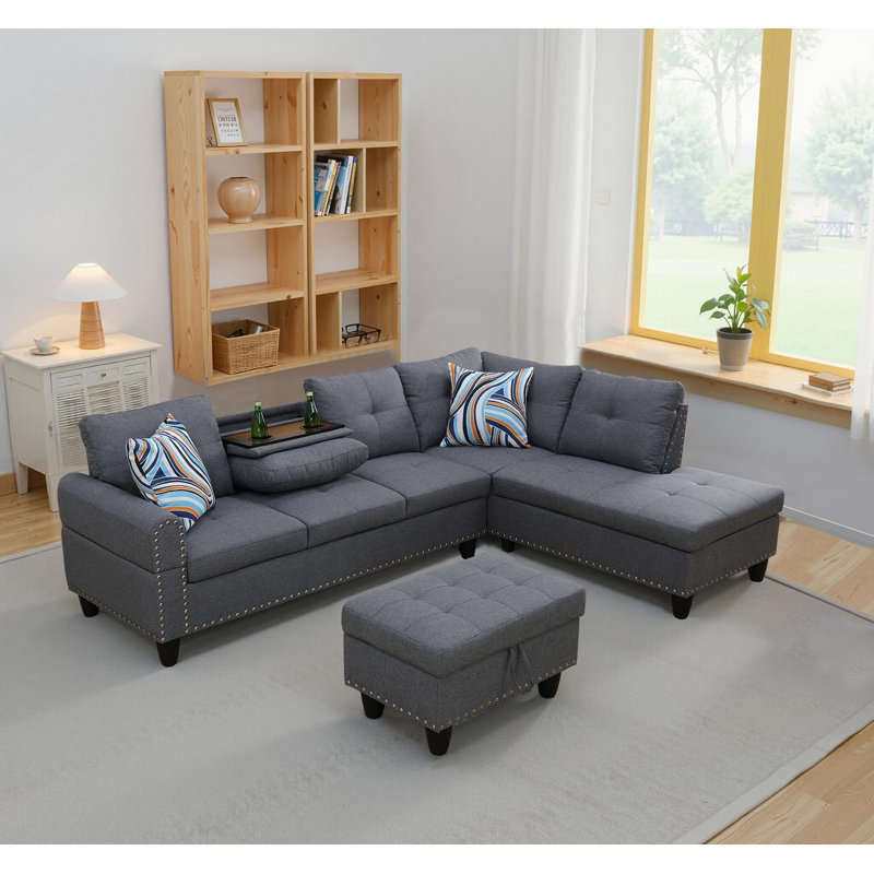 Canapé modulaire 3 pièces, Orienté à droite, Lin gris