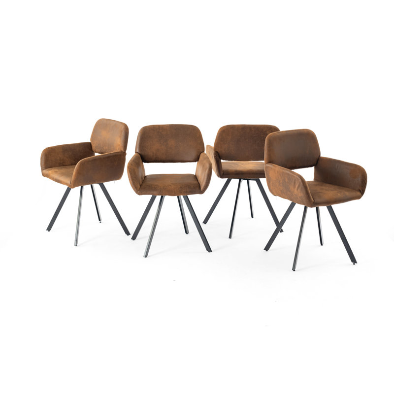 Swivel Armrest Dining Chair (Set Of 2), Brown, 4