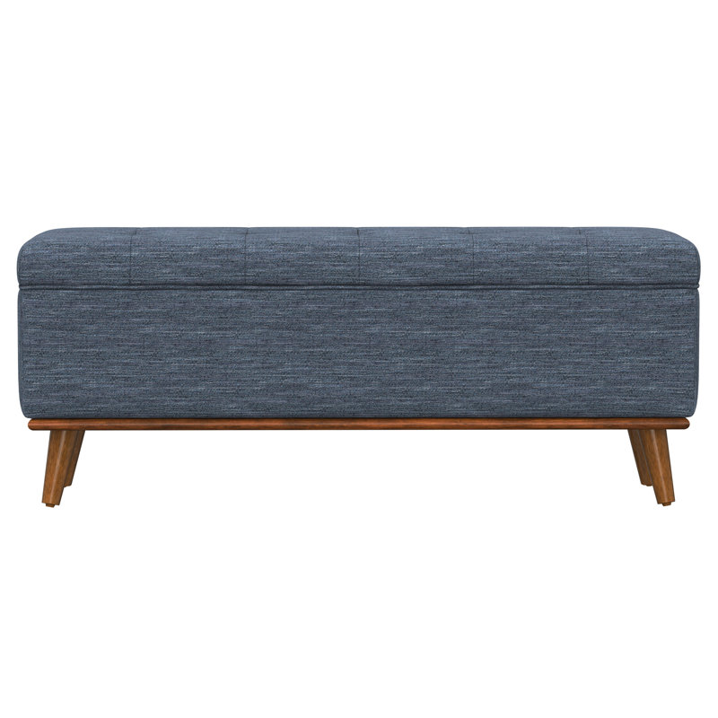 Repose-pieds de 52 po de large Mid-Century avec dessus capitonné bleu marine