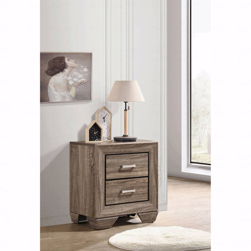 Table de chevet rectangulaire à 2 tiroirs, Taupe