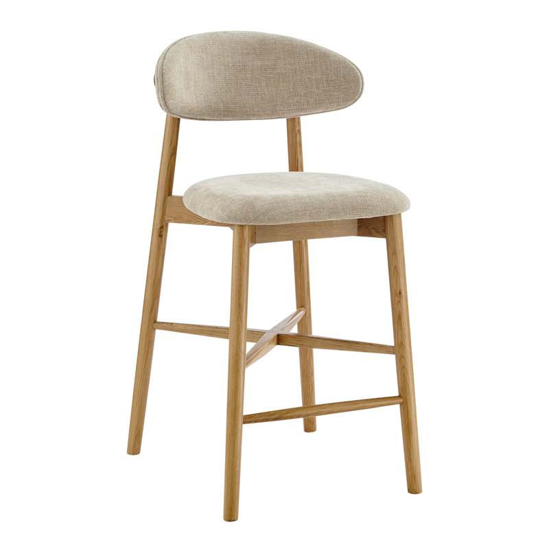 Tabouret de bar Agawam rembourré avec tissu de couleur avoine et structure en bois massif - Lot de 1, À hauteur de comptoir