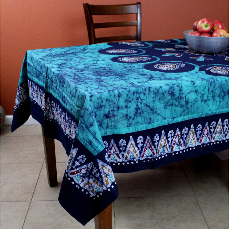 Pagur Batik Cotton Paisley Floral Tablecloth, Green, 60" W x 90" L, Rectangle