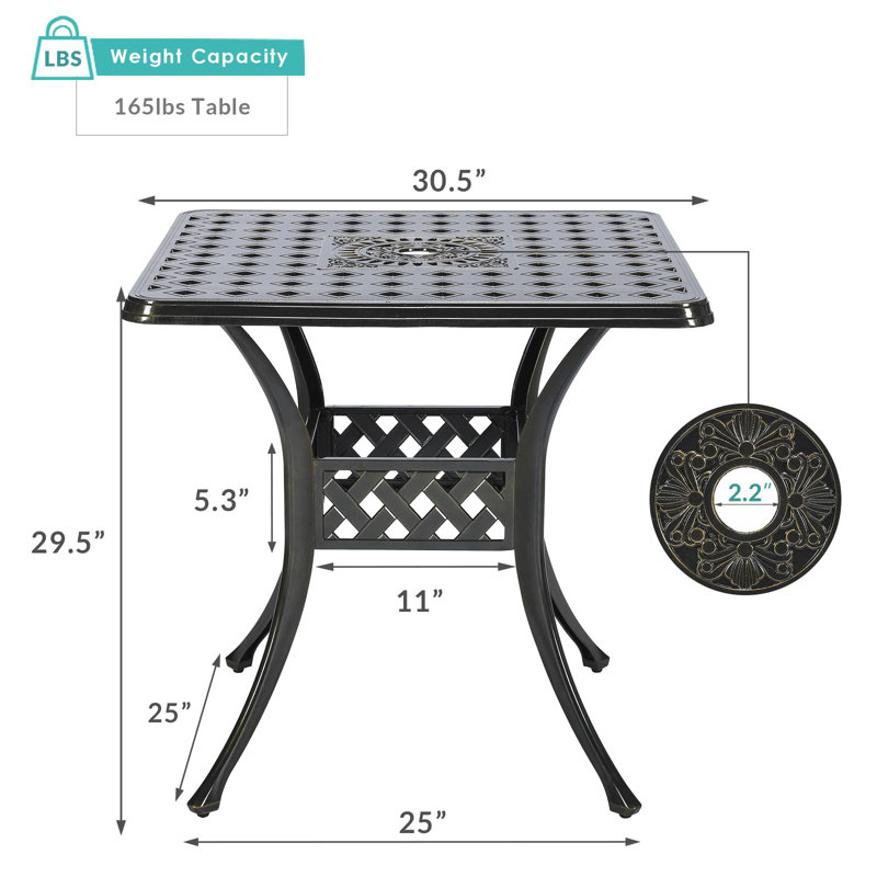 Dark Bronze Cast Aluminum Square Outdoor Bistro Table