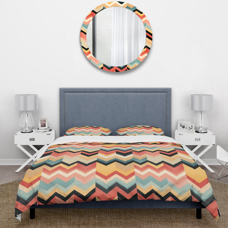 Ensemble de housse de couette à motif de chevrons Minimalist Whimsy, Housse de couette pour grand lit et 2 taies décor