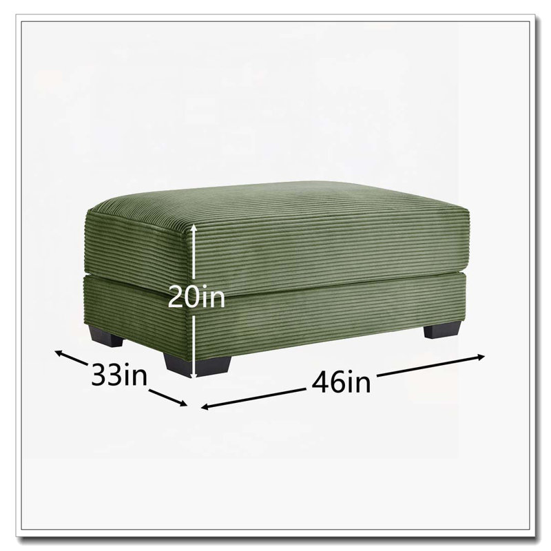Corduroy Fabric Ottoman, Green