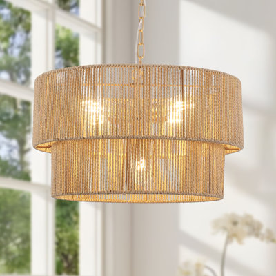 5-Lights Hand-Woven Rattan Pendant Light