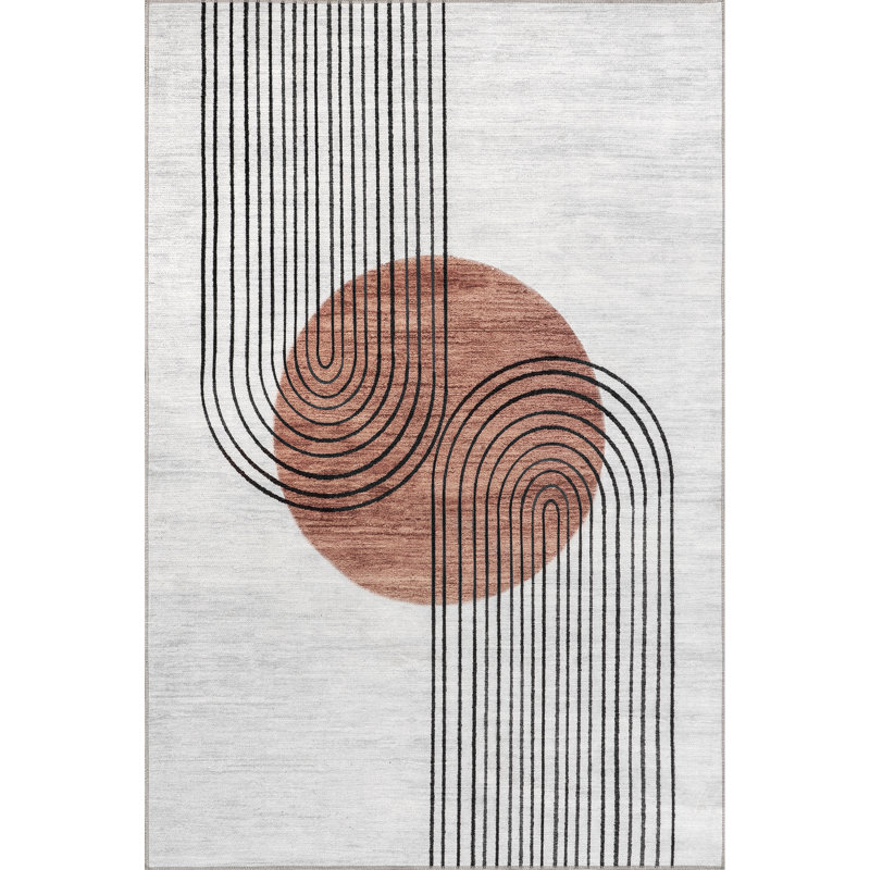 Martine SpinClean Abstract Sun Machine Washable Area Rug, Round 6'