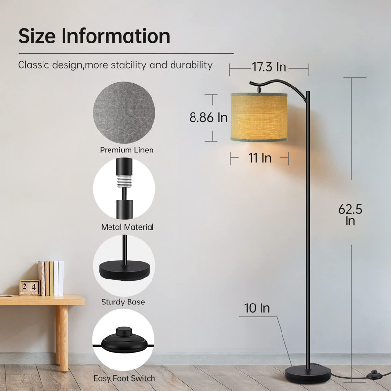 Nikkolas 63'' LED Arched Floor Lamp, Black, Gray
