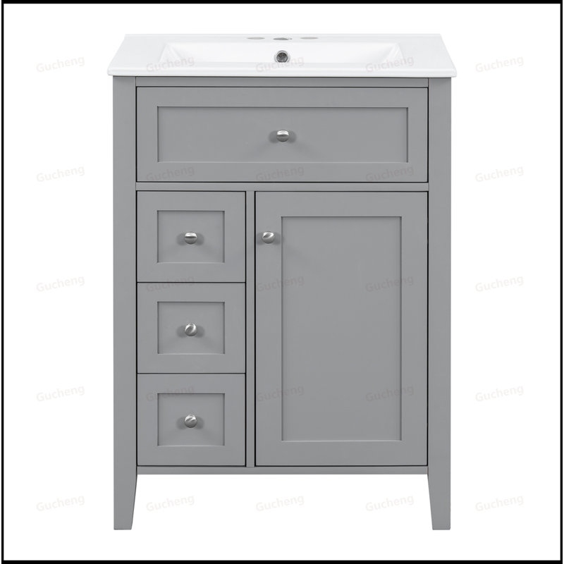 Meuble-lavabo à tablettes réglables avec lavabo, Gris